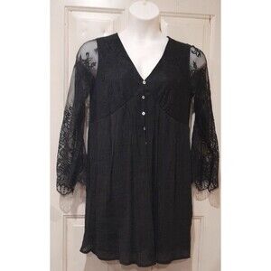 Baevely Women's Mini Dress L Large Boho Lace Sleeves  Shift Dress Black Witchy